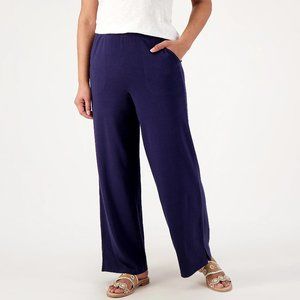 Denim & Co. Beach Petite Wide Leg Full Length Pant - Navy (sz PXSmall) a593005